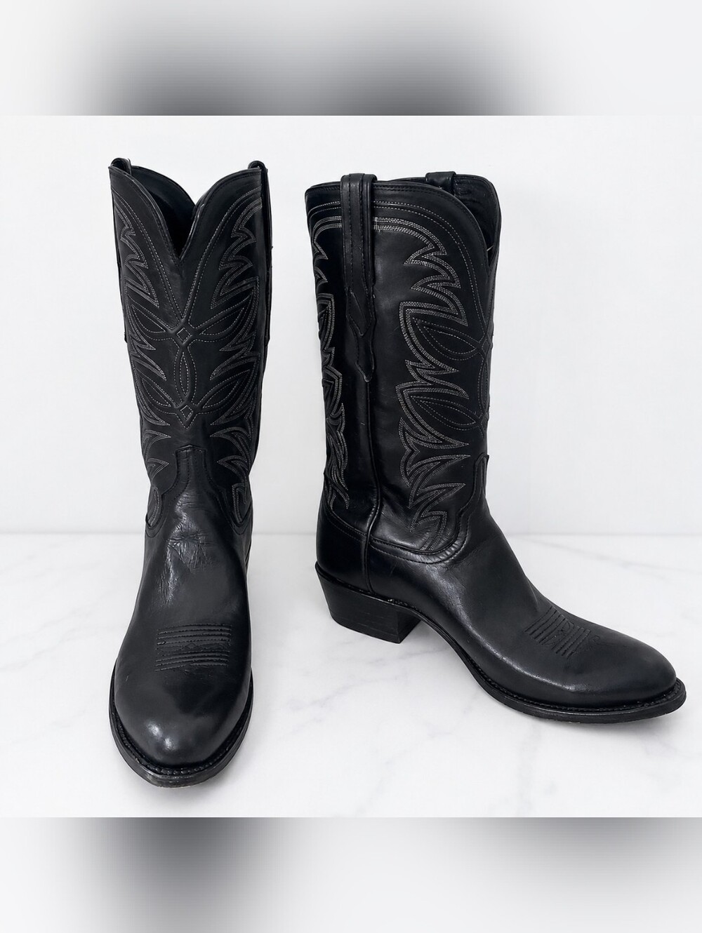 Lucchese Men's Western Boots Size 11EE Black Genuine Leather Cowboy Boots